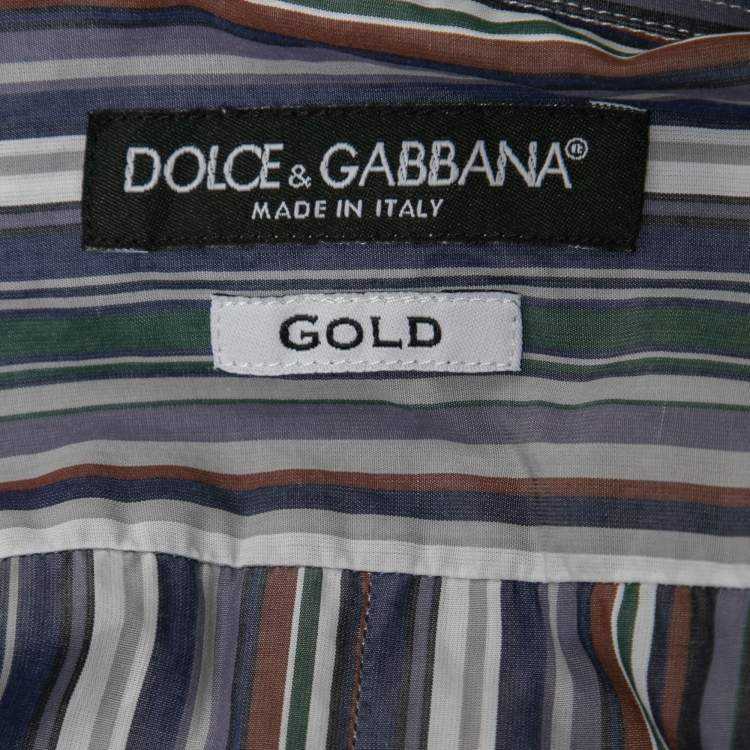 مملوكة مسبقًا Dolce & Gabbana Multicolor Striped Cotton Button Front Gold Shirt S