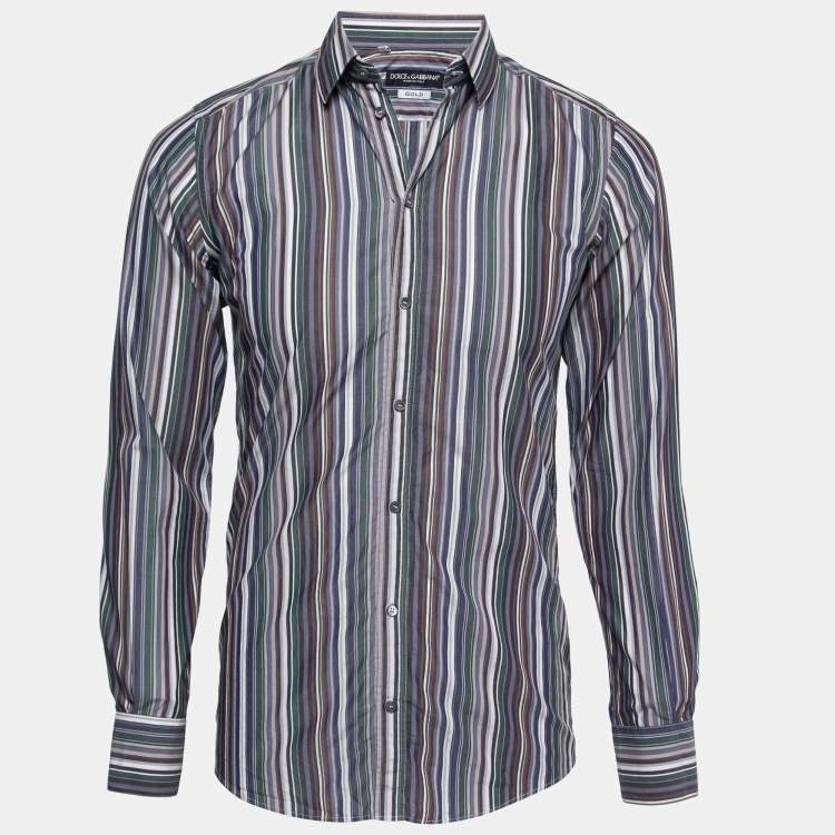 مملوكة مسبقًا Dolce & Gabbana Multicolor Striped Cotton Button Front Gold Shirt S
