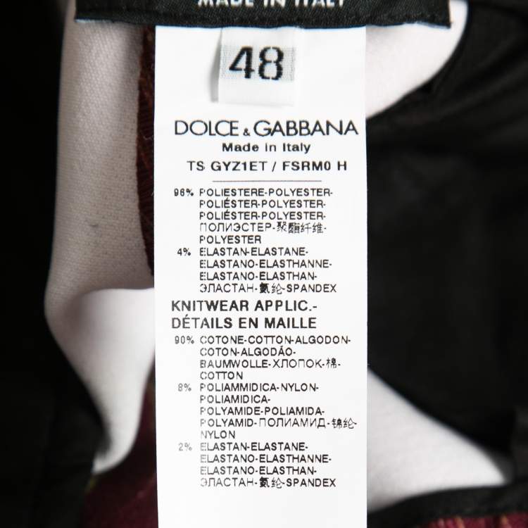 Pre Owned Dolce & Gabbana Burgundy Peacock Feather Print Jersey Jogger Pants M