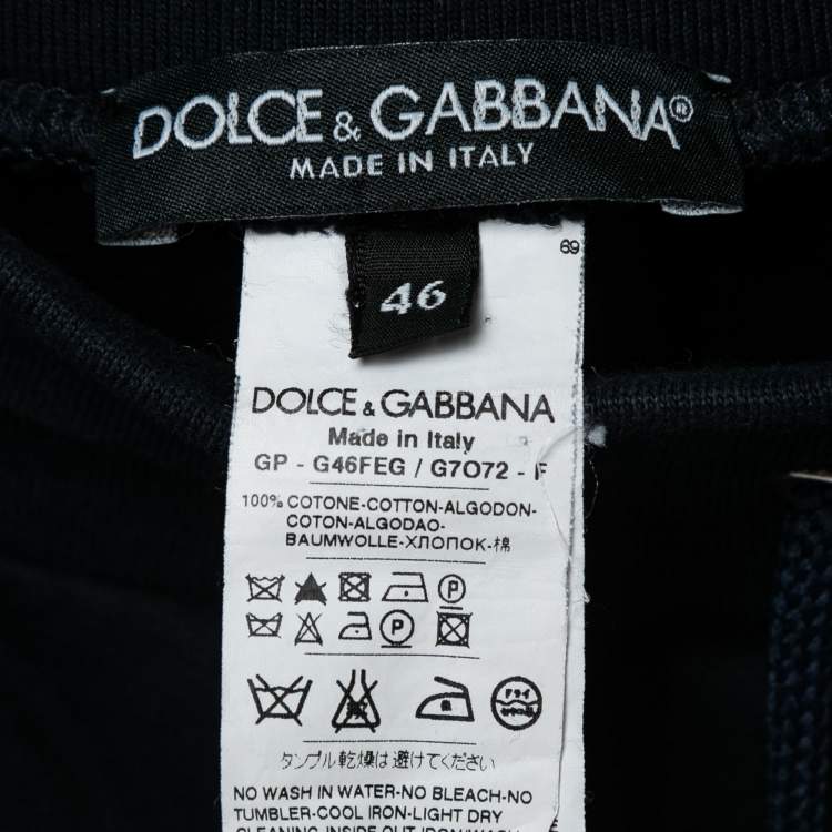 Pre Owned Dolce & Gabbana Navy Blue Cotton Knit Side Band Joggers S