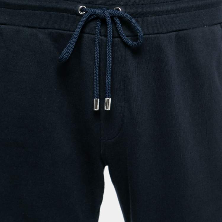 Pre Owned Dolce & Gabbana Navy Blue Cotton Knit Side Band Joggers S