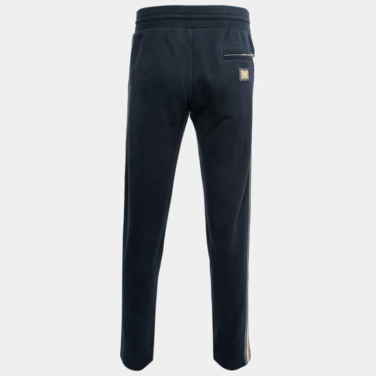 Pre Owned Dolce & Gabbana Navy Blue Cotton Knit Side Band Joggers S