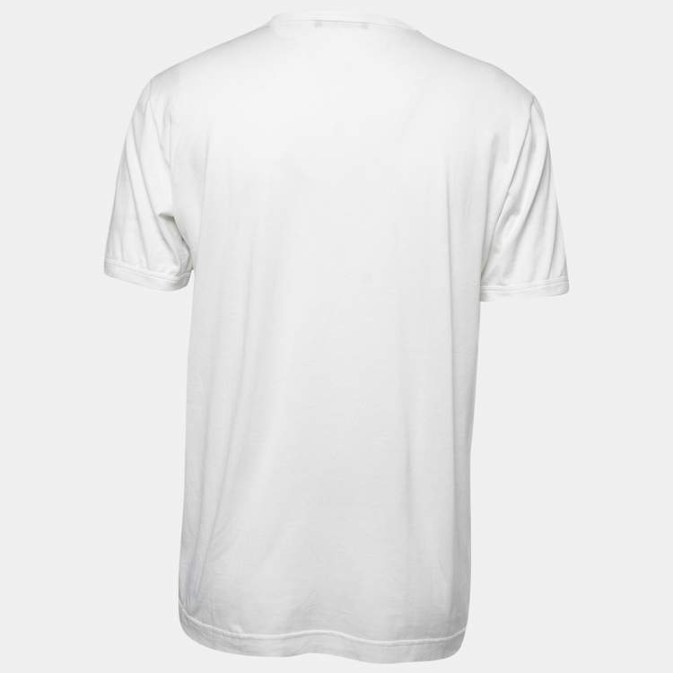 Pre Owned Dolce & Gabbana White Cotton Label Embroidered Short Sleeve T-Shirt XXL