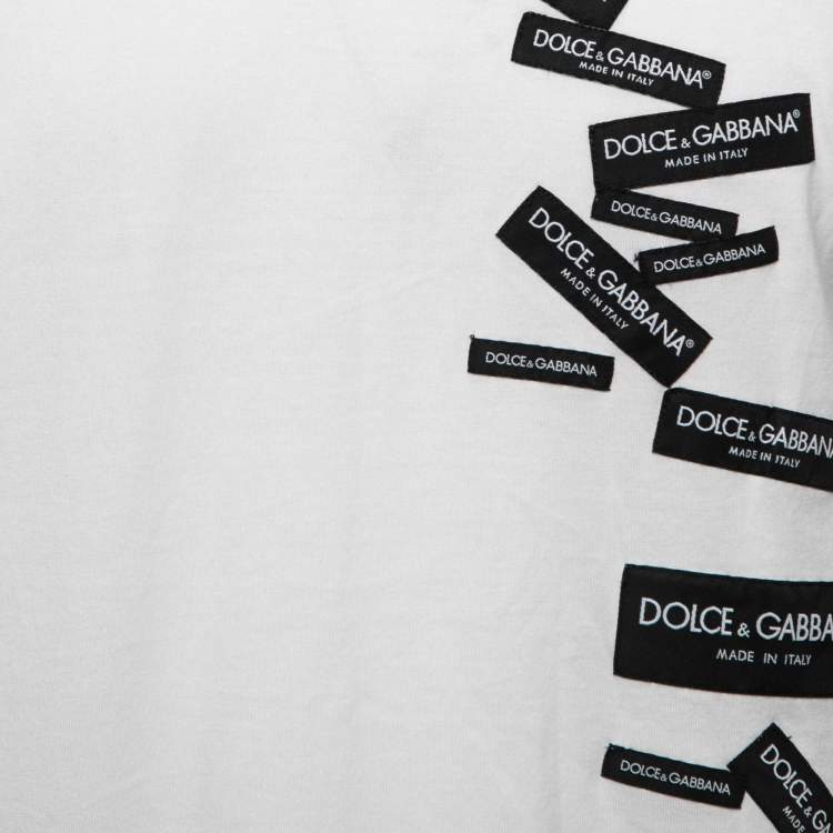 Pre Owned Dolce & Gabbana White Cotton Label Embroidered Short Sleeve T-Shirt XXL