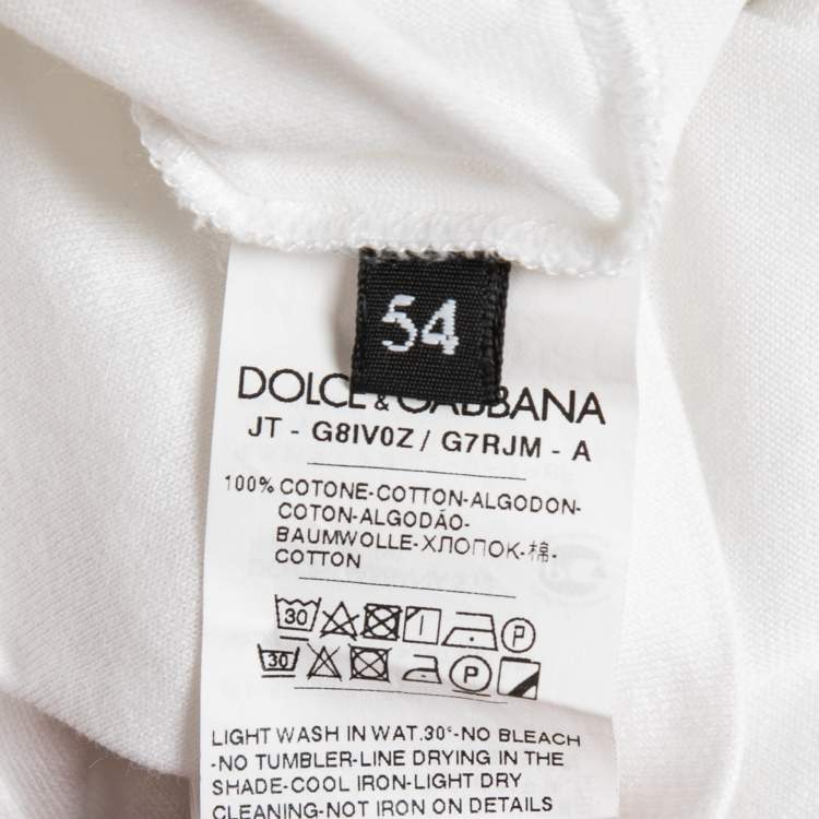 Pre Owned Dolce & Gabbana White Cotton Label Embroidered Short Sleeve T-Shirt XXL