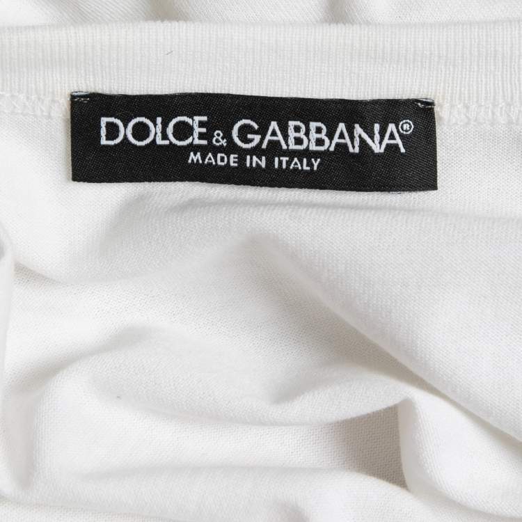 Pre Owned Dolce & Gabbana White Cotton Label Embroidered Short Sleeve T-Shirt XXL