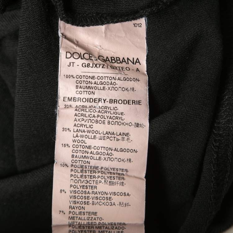 Pre Owned Dolce & Gabbana Black Cotton Crest Applique T-Shirt XL