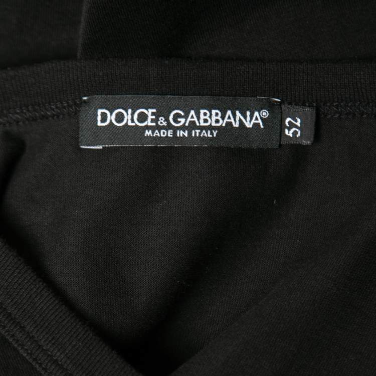 Pre Owned Dolce & Gabbana Black Cotton Crest Applique T-Shirt XL