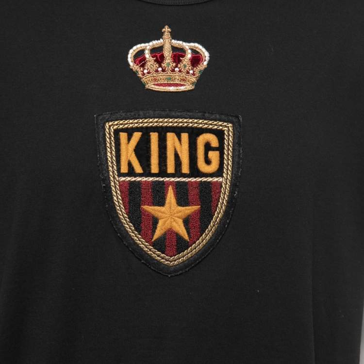 Pre Owned Dolce & Gabbana Black Cotton Crest Applique T-Shirt XL