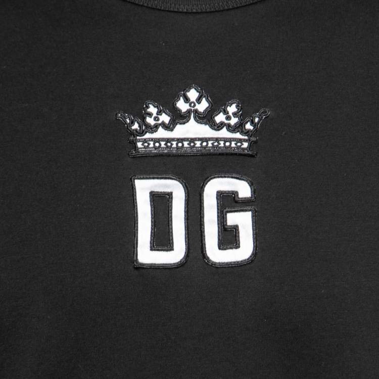 Pre Owned Dolce & Gabbana Black Cotton Crown Logo T-Shirt 2XL