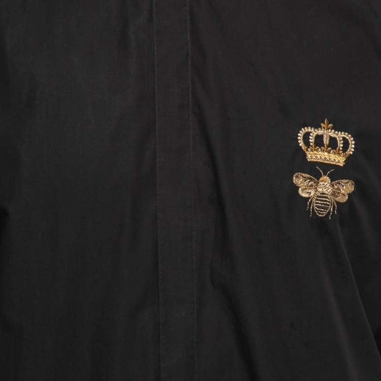 Pre Owned Dolce & Gabbana Black Cotton Embroidered Button Front Shirt 2XL