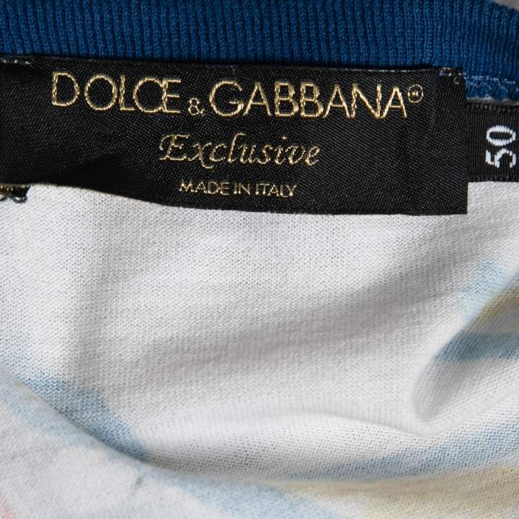 Pre Owned Dolce & Gabbana White Cotton Graffiti Print V-Neck T-Shirt L