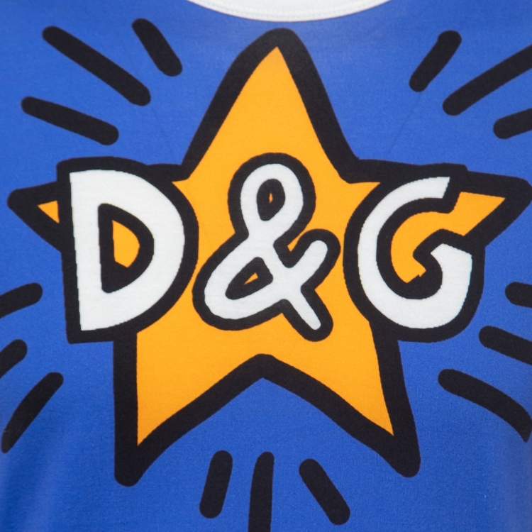 مملوكة مسبقًا Dolce & Gabbana Blue Printed Cotton T-Shirt M