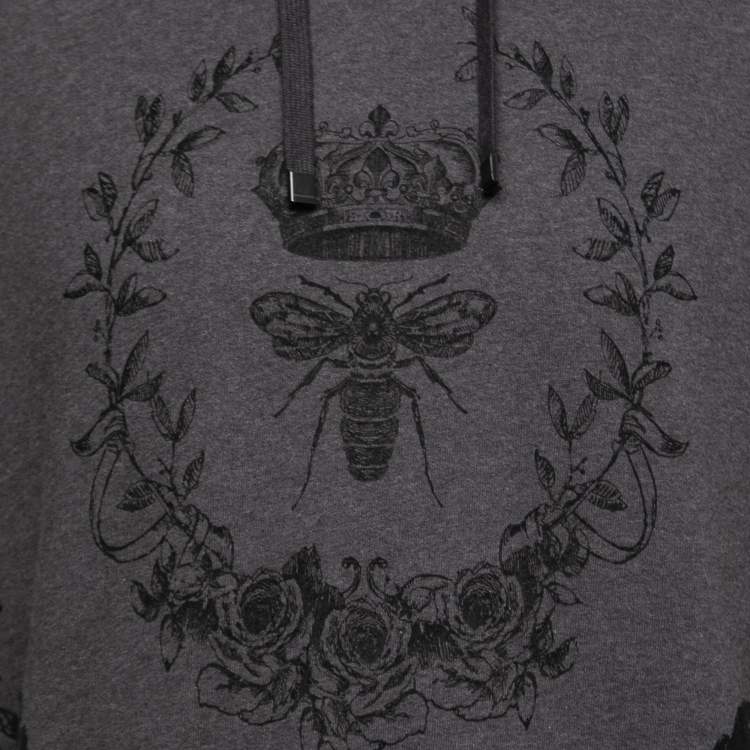 Pre Owned Dolce & Gabbana Grey Floral Bee Print Cotton Hooded Sweatshirt S