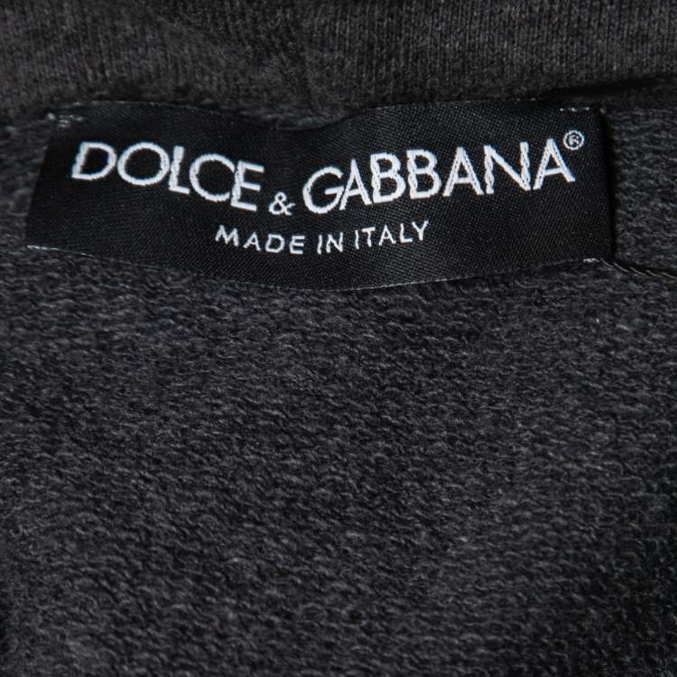 Pre Owned Dolce & Gabbana Grey Floral Bee Print Cotton Hooded Sweatshirt S