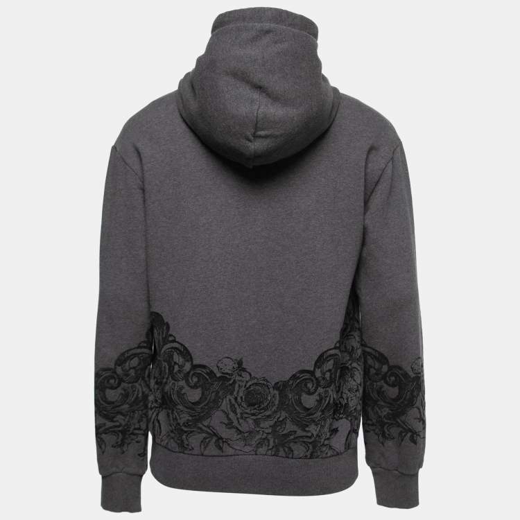 Pre Owned Dolce & Gabbana Grey Floral Bee Print Cotton Hooded Sweatshirt S