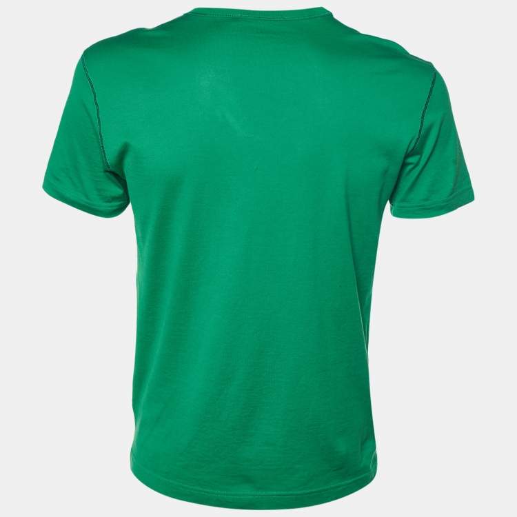 Pre Owned Dolce & Gabbana Green Cotton Knit Logo Plaque Detail V-Neck T-Shirt S