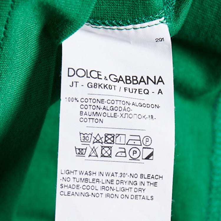 Pre Owned Dolce & Gabbana Green Cotton Knit Logo Plaque Detail V-Neck T-Shirt S