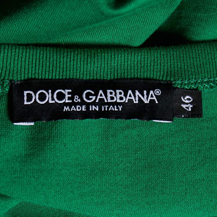 Pre Owned Dolce & Gabbana Green Cotton Knit Logo Plaque Detail V-Neck T-Shirt S