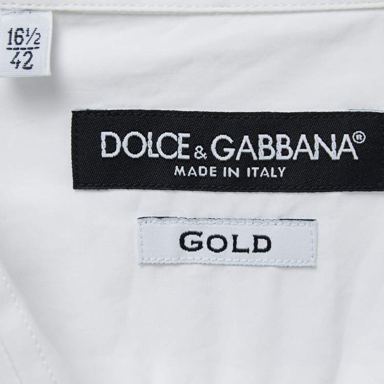 Pre Owned Dolce & Gabbana White Cotton Tuxedo Long Sleeve Gold Shirt XL