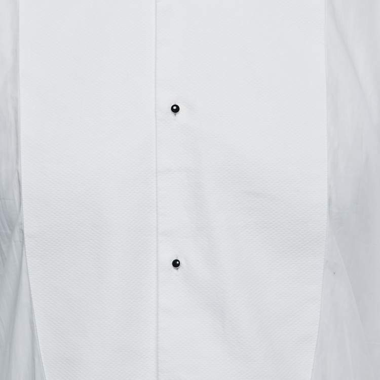 Pre Owned Dolce & Gabbana White Cotton Tuxedo Long Sleeve Gold Shirt XL
