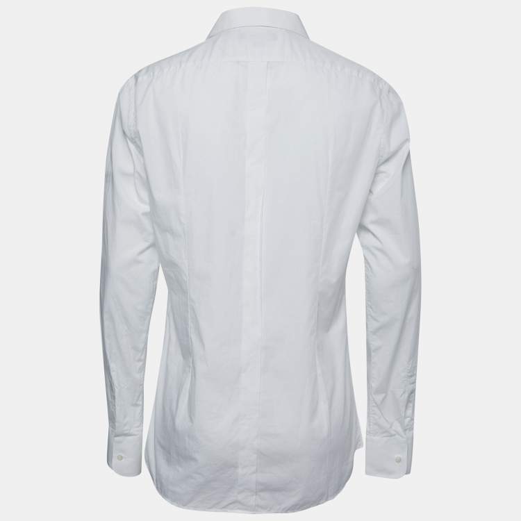 Pre Owned Dolce & Gabbana White Cotton Tuxedo Long Sleeve Gold Shirt XL