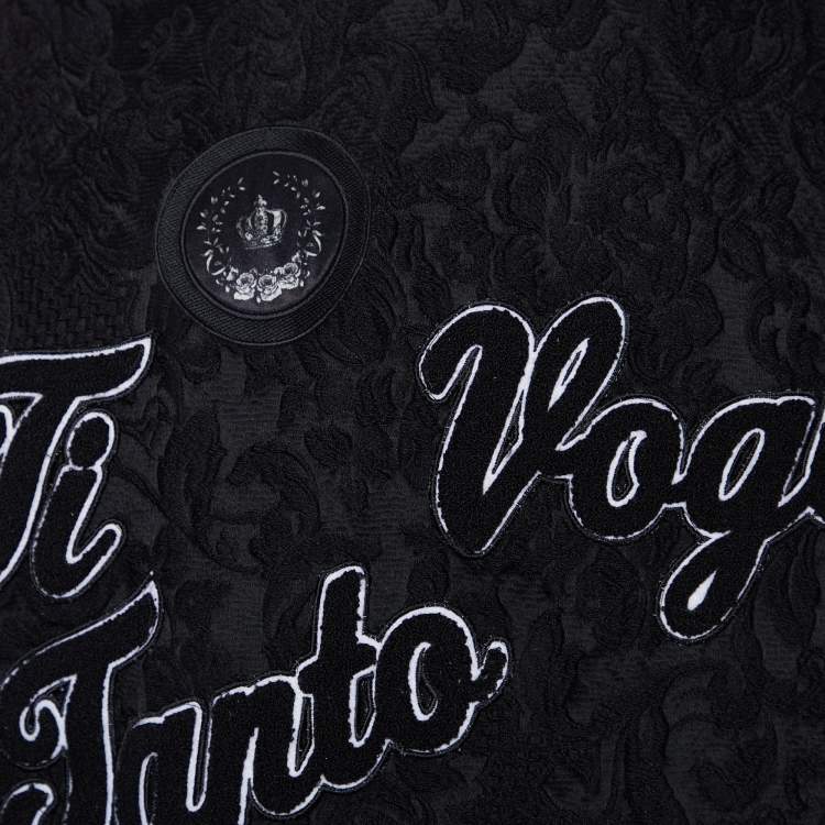 Pre Owned Dolce & Gabbana Black Ti Voglio Tanto Bene Patch Jacquard Crewneck Sweatshirt M