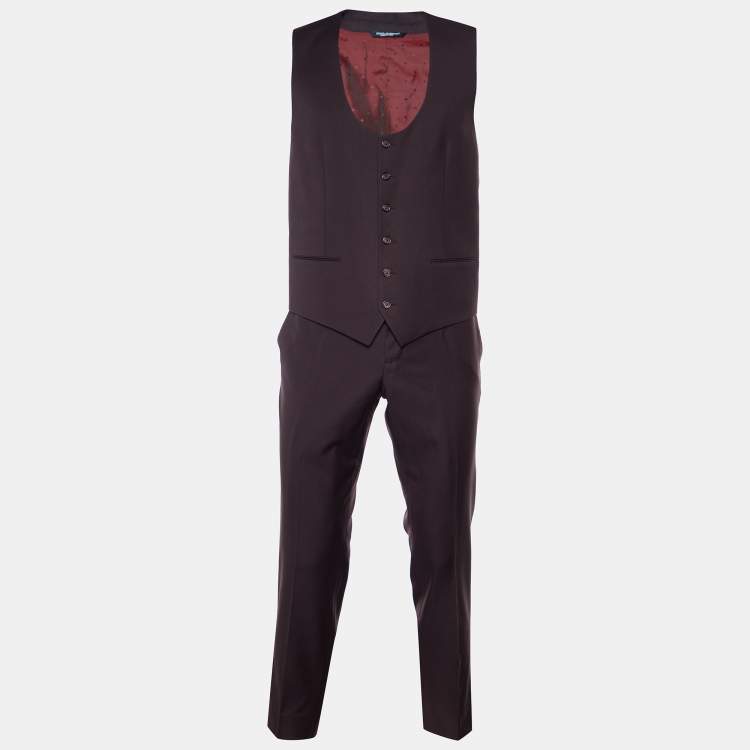 Pre Owned Dolce & Gabbana Burgundy Wool 3 Piece Sicilia Fit Suit L