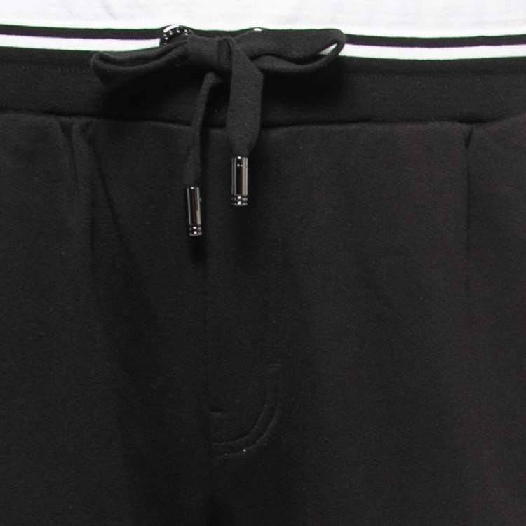 Pre Owned Dolce & Gabbana Black Cotton Heart Embroidered Joggers M