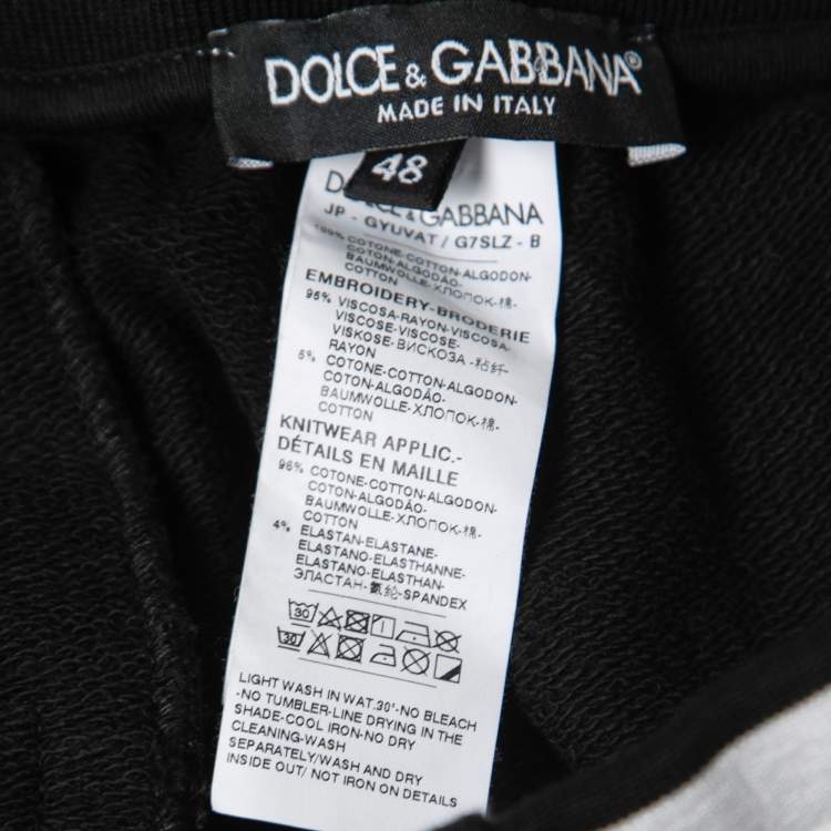 Pre Owned Dolce & Gabbana Black Cotton Heart Embroidered Joggers M