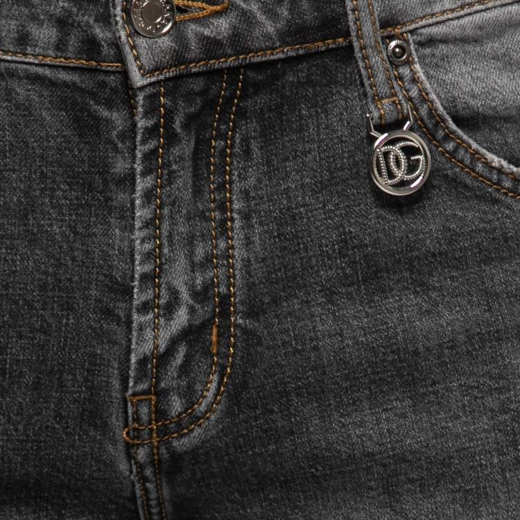 Pre Owned Dolce & Gabbana Grey Distressed Denim Stretch 14 Jeans M Waist 32"