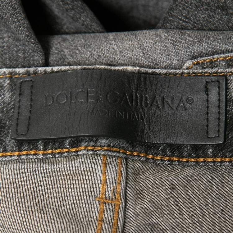 Pre Owned Dolce & Gabbana Grey Distressed Denim Stretch 14 Jeans M Waist 32"