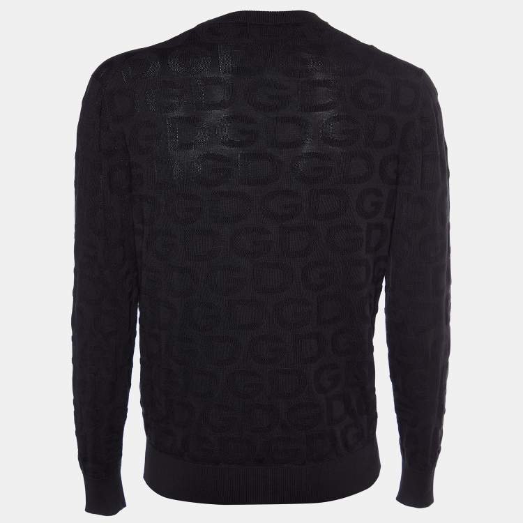 Pre Owned Dolce & Gabbana Black Logo Intarsia Knit Jumper L