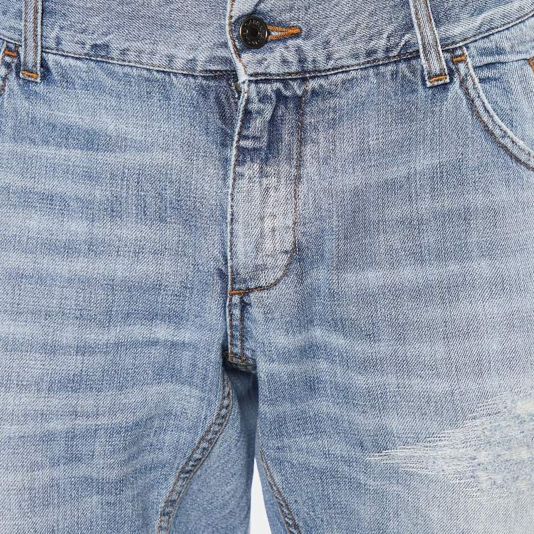 Pre Owned Dolce & Gabbana Blue Distressed Denim Regular Fit Jeans XXL/Waist 39"