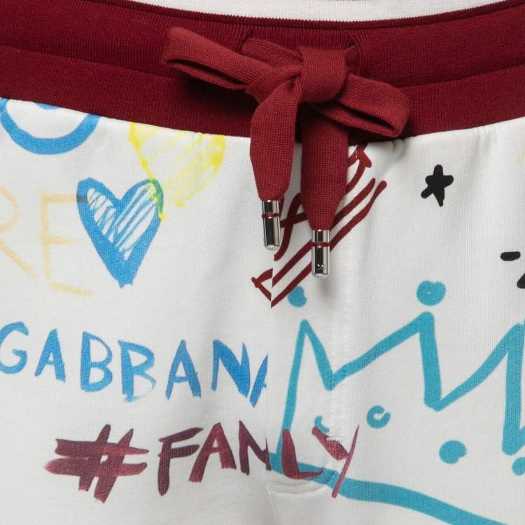 Pre Owned Dolce & Gabbana Exclusive White Dubai Graffiti Print Cotton Joggers S