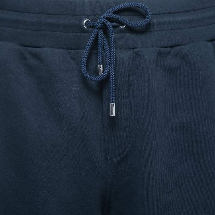 Pre Owned Dolce & Gabbana Navy Blue Cotton Side Stripe Drawstring Shorts L