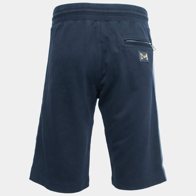 Pre Owned Dolce & Gabbana Navy Blue Cotton Side Stripe Drawstring Shorts L