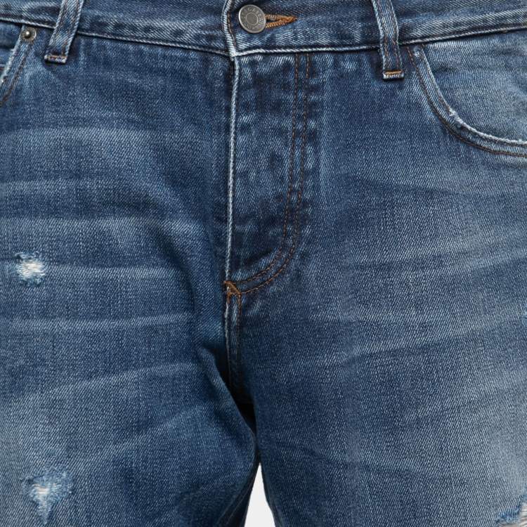 Pre Owned Dolce & Gabbana Blue Distressed Ripped Denim Classic Jeans XL Waist 36"