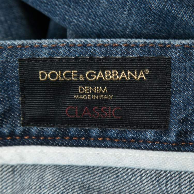 Pre Owned Dolce & Gabbana Blue Ripped Heart Embroidered Denim Jeans 2XL Waist 37"