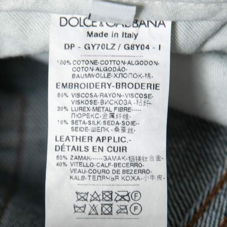 Pre Owned Dolce & Gabbana Blue Ripped Heart Embroidered Denim Jeans 2XL Waist 37"