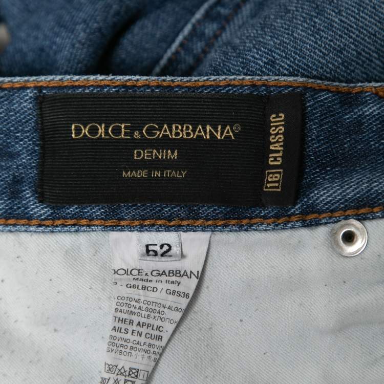 Pre Owned Dolce & Gabbana Blue Ripped Denim 16 Classic Jeans XL Waist 35"