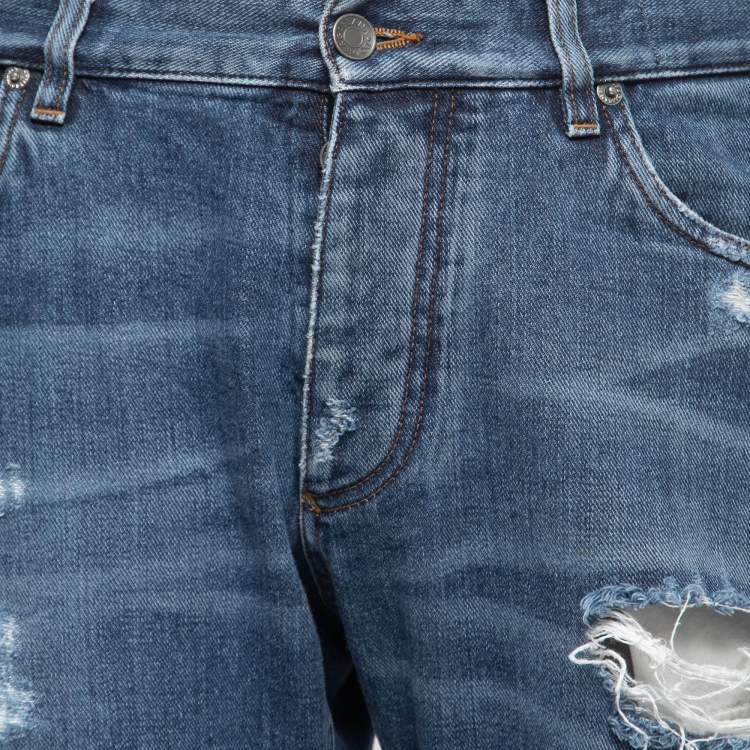 Pre Owned Dolce & Gabbana Blue Ripped Denim 16 Classic Jeans XL Waist 35"