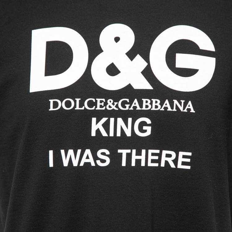 Pre Owned Dolce & Gabbana Black King I Was There Print Cotton T-Shirt L