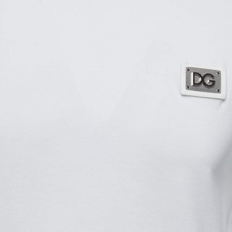 Pre Owned Dolce & Gabbana White Cotton Logo Plaque T-Shirt XS