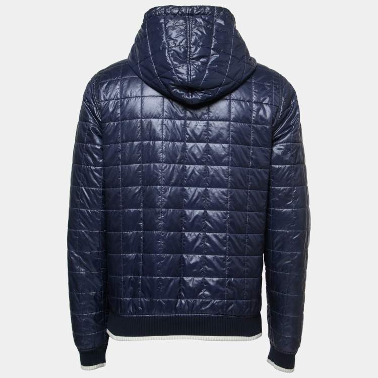Pre Owned Dolce & Gabbana Navy Blue Nylon Quilted Hooded Jacket XL