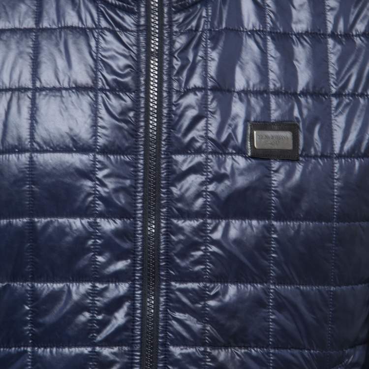 Pre Owned Dolce & Gabbana Navy Blue Nylon Quilted Hooded Jacket XL