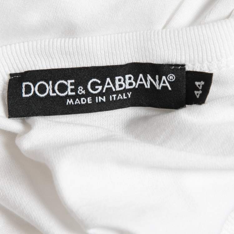 Pre Owned Dolce & Gabbana White Cotton Sequined Logo Print T-Shirt XS