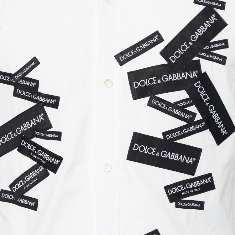مملوكة مسبقًا Dolce & Gabbana White Cotton Label Logo Patch Detail Gold Fit Shirt M