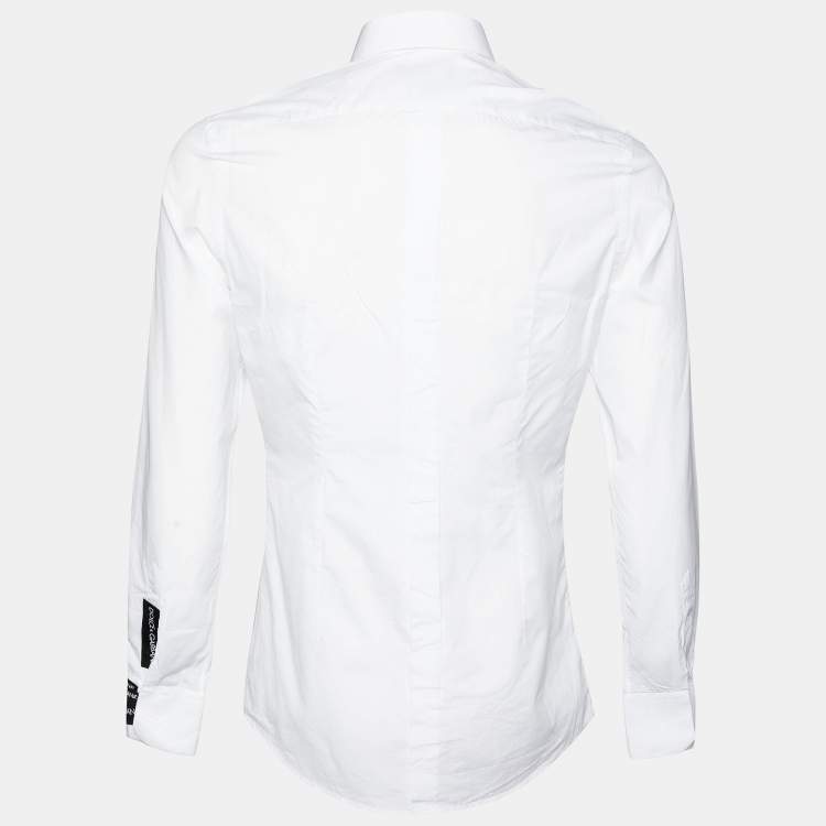 مملوكة مسبقًا Dolce & Gabbana White Cotton Label Logo Patch Detail Gold Fit Shirt M