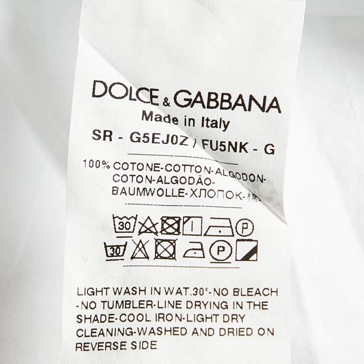 مملوكة مسبقًا Dolce & Gabbana White Cotton Label Logo Patch Detail Gold Fit Shirt M